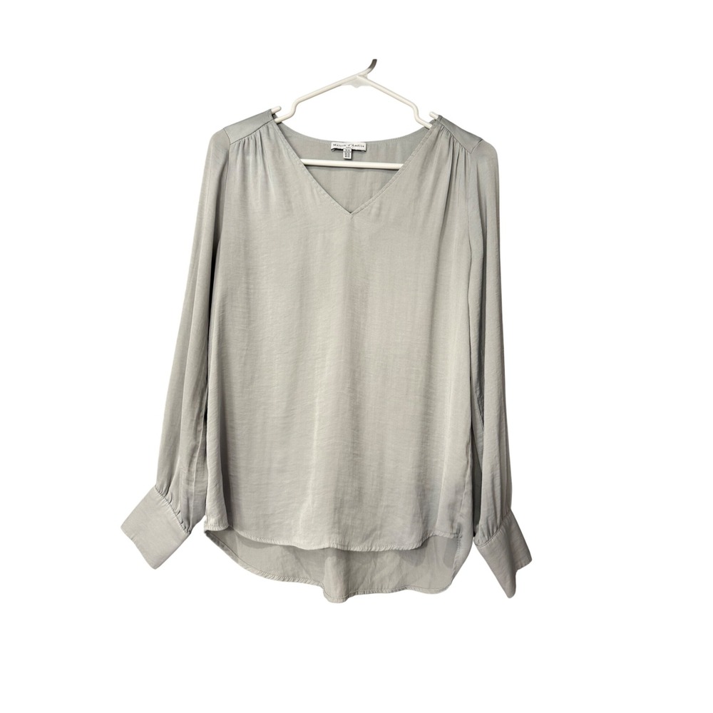 Maison dAmelie Paris Grey Oversized V Neck Long Sleeve Blouse Top Women XS‎